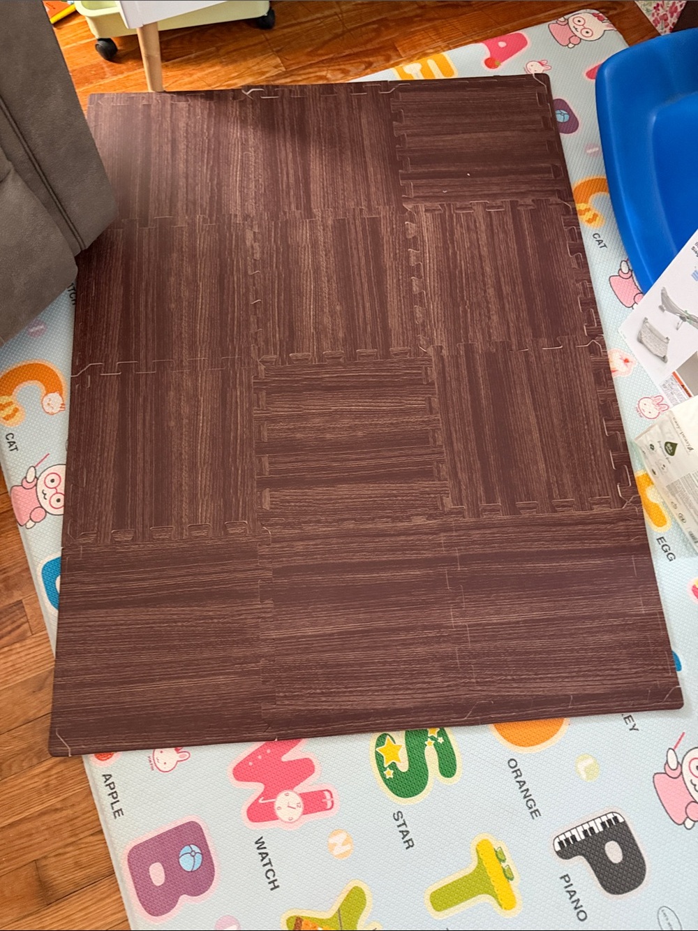 Interlocking Printed Dark Wood Grain EVA Foam Puzzle Tiles 12 Pcs, 12 Sq Ft